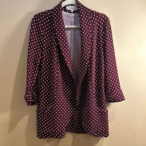 FrenchMauve Open Front Blazer, Maroon with White Polka Dots, Size Small
